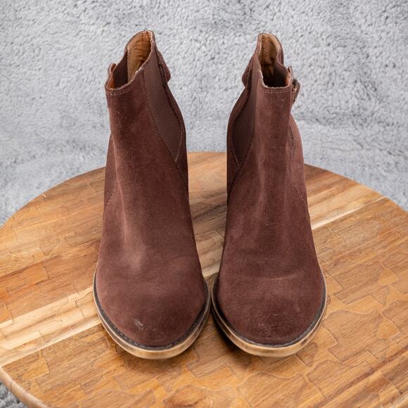 Lucky Brand Esperanza Brown Suede Leather Block Heel Ankle Boots Womens Size 6.5 - Picture 2 of 6